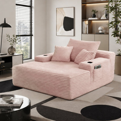 Méridienne convertible, canapé-lit désossé avec accoudoirs larges et coussins décoratifs, méridienne rembourrée en velours côtelé, aucun assemblage requis
