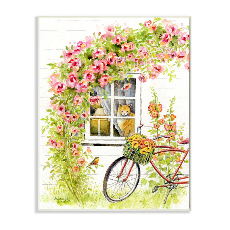 Vélo rose avec chalet charmant pour chat, H 19 po x l 13 po, Plaque de bois