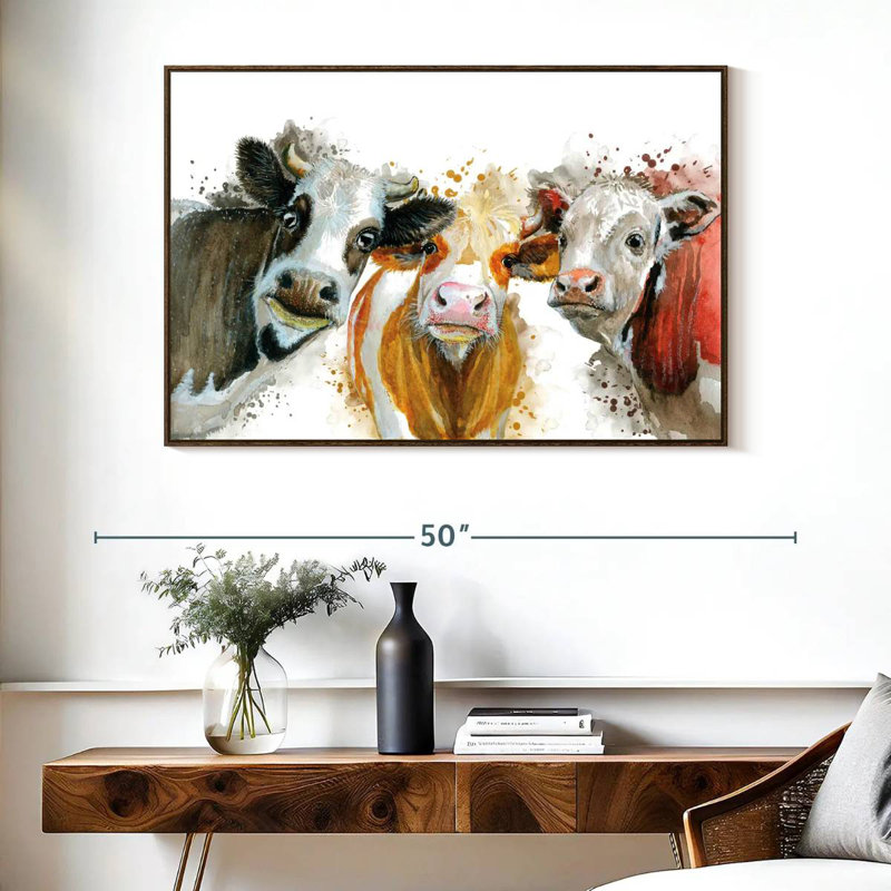 Éclaboussures de vaches, Cadre flottant en noyer, 40 po x 27 po
