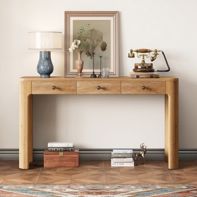 Rustic 52" Curved Console Table With 3 Drawers by Darby Home Co