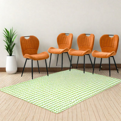 Portable Dining Chairs Set Of 4, Orange Fabric Metal Modern Home Kitchen