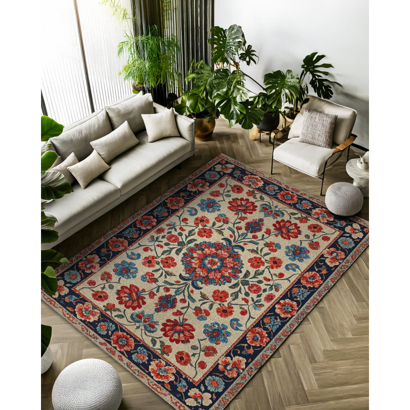 Minna Collection Digital Print Cotton-Polyester Colorful Floral Rug, Rectangle 6'7" x 9'11"