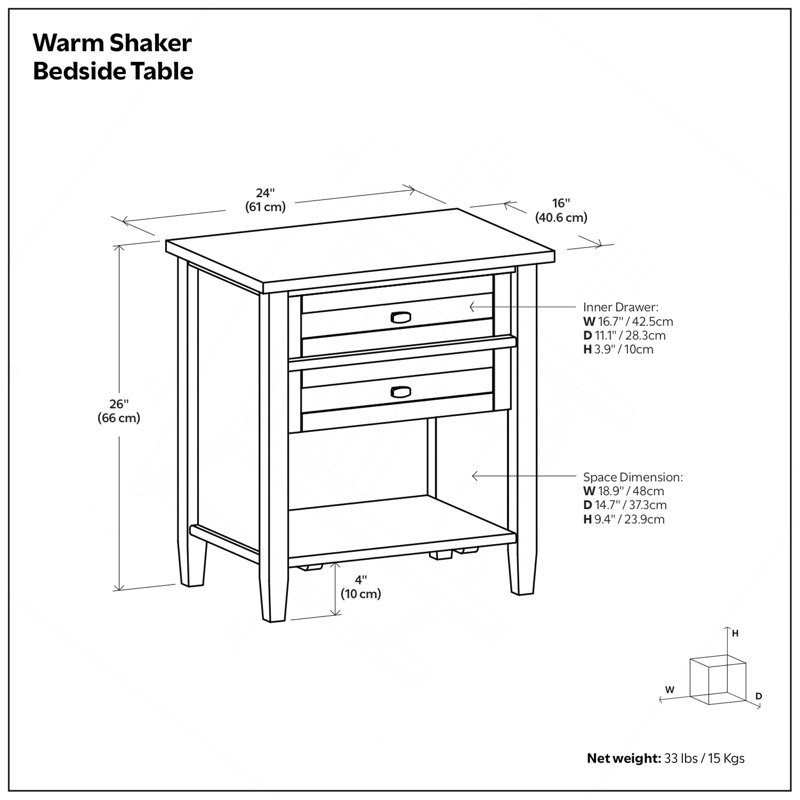 Warm Shaker Bedside Table, Brown