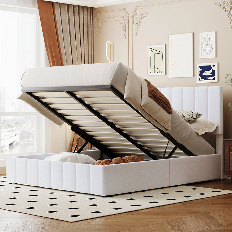 Moorefield Upholstered Bed Frame, White, Queen