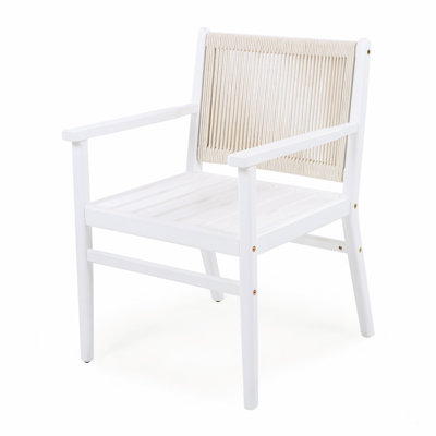 Ensemble de 2 chaises de salle à manger d'extérieur, fauteuil de patio en bois d'acacia avec dossier en corde et coussin hydrofuge, capacité de poids de 400 lb