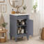 Meuble-lavabo de 45,7 cm (18 po) avec lavabo en céramique, meuble autoportant avec tablette réglable, structure en bois massif et MDF, style rétro, gris-1830627725
