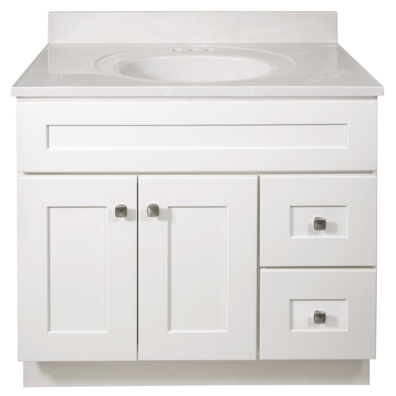Brookings 37 Inch Solid Wood Bathroom Vanity with Cultured Marble Top, Assembled, Sherwin Williams® Gray – Design House, 216127