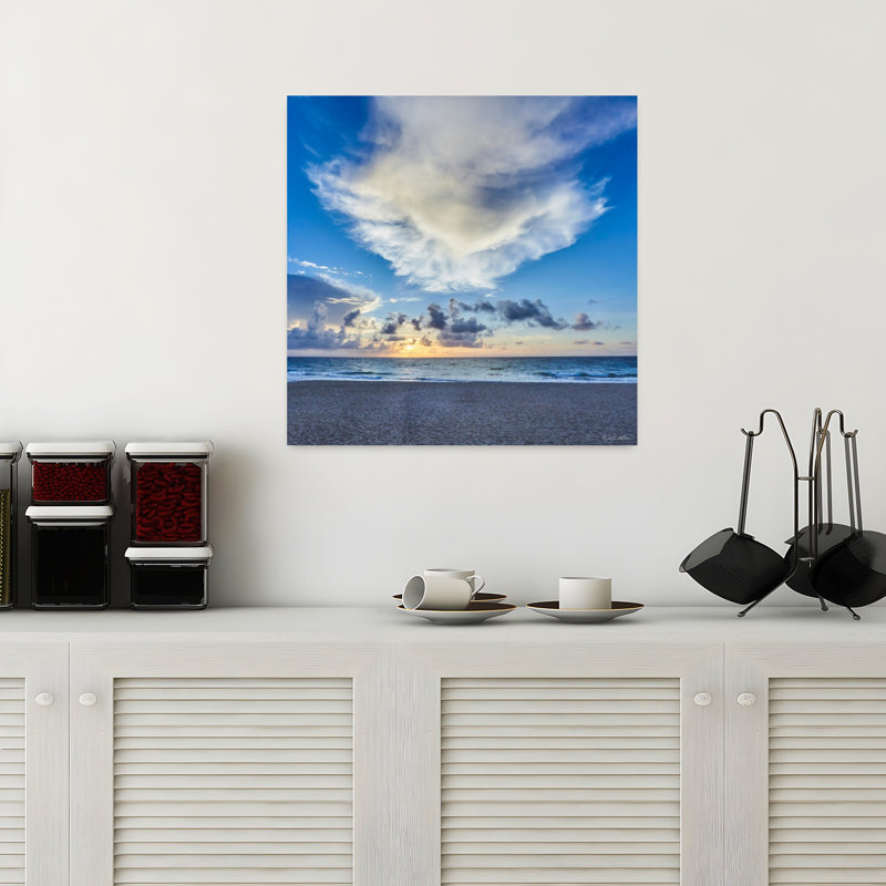 Lever de soleil angélique abstrait art océan côtier, H 18 po x l 18 po