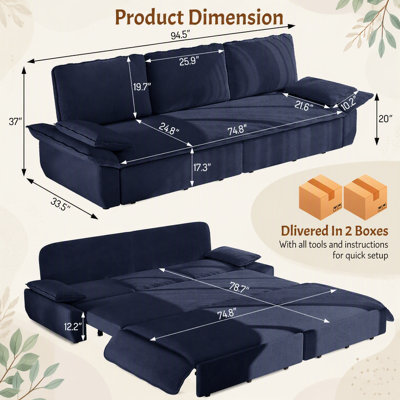 94.5 Inch King Size 3-in-1 Convertible Corduroy Sleeper Sofa, Multi-Functional and Comfortable for Any Room