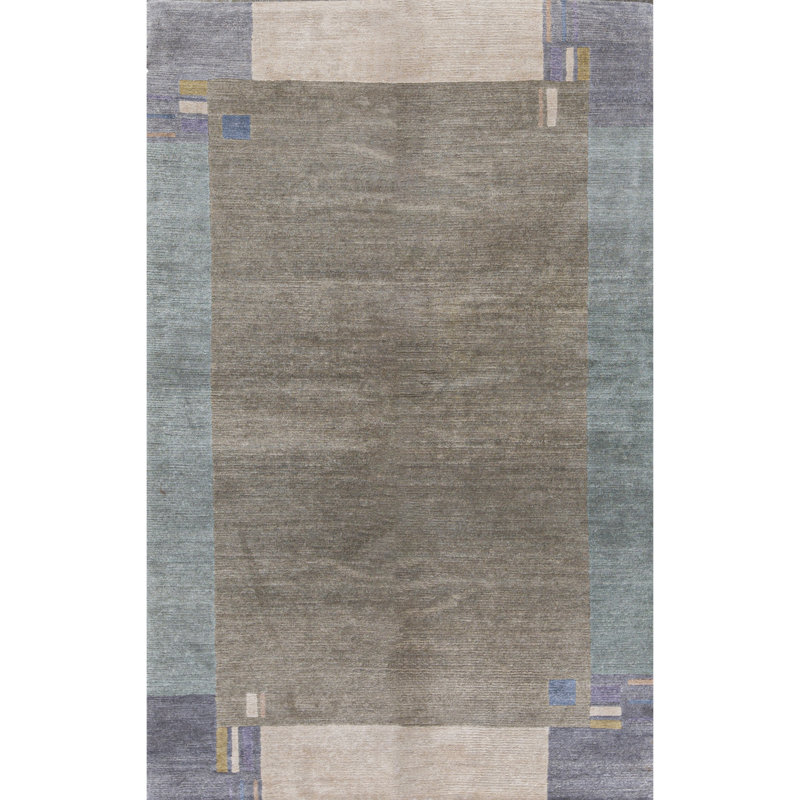Tapis gris et bleu clair noué à la main de haute qualité