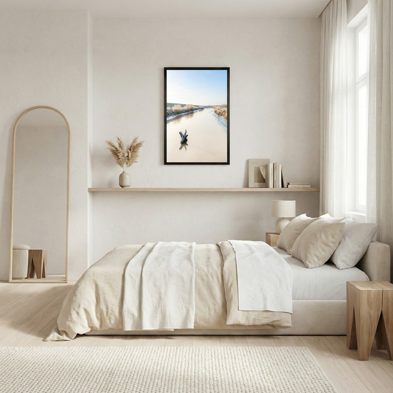 Art mural sur toile, "Frozen River with Frosty Grass", H 36 po x l 48 po