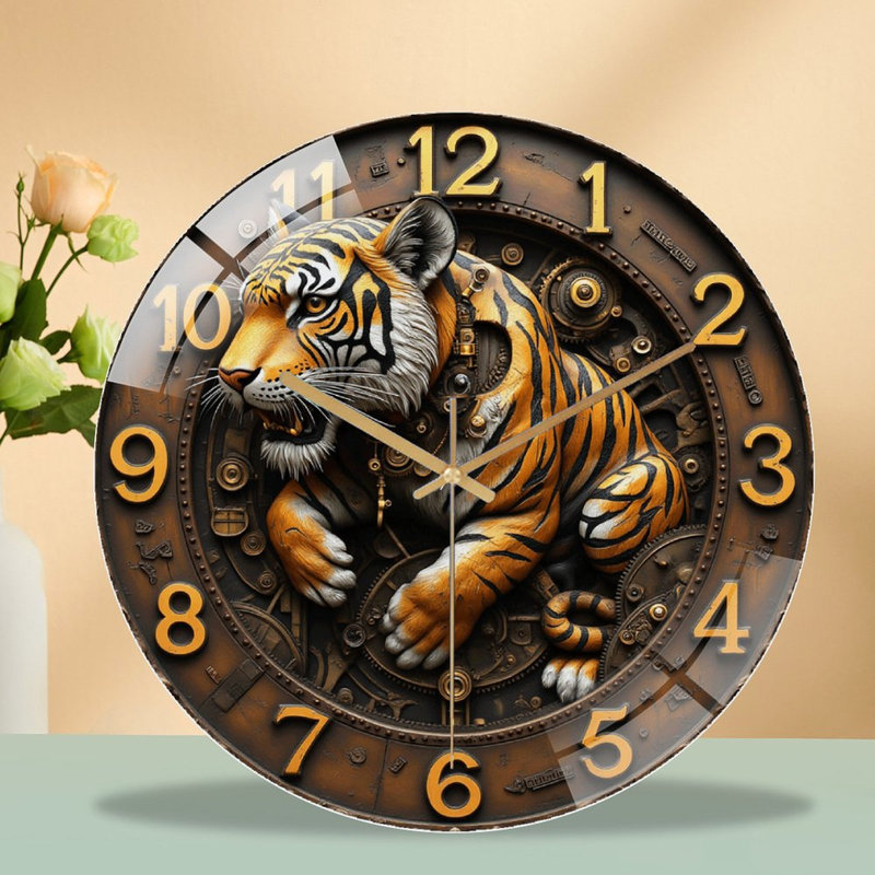 Horloge murale tigre style Steampunk - 12 po