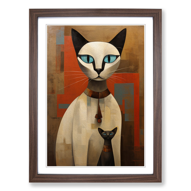 Siamese Cat 1 Piece Single Picture Frame Wall Art, 34cm H x 25cm W x 2cm D, Walnut Framed