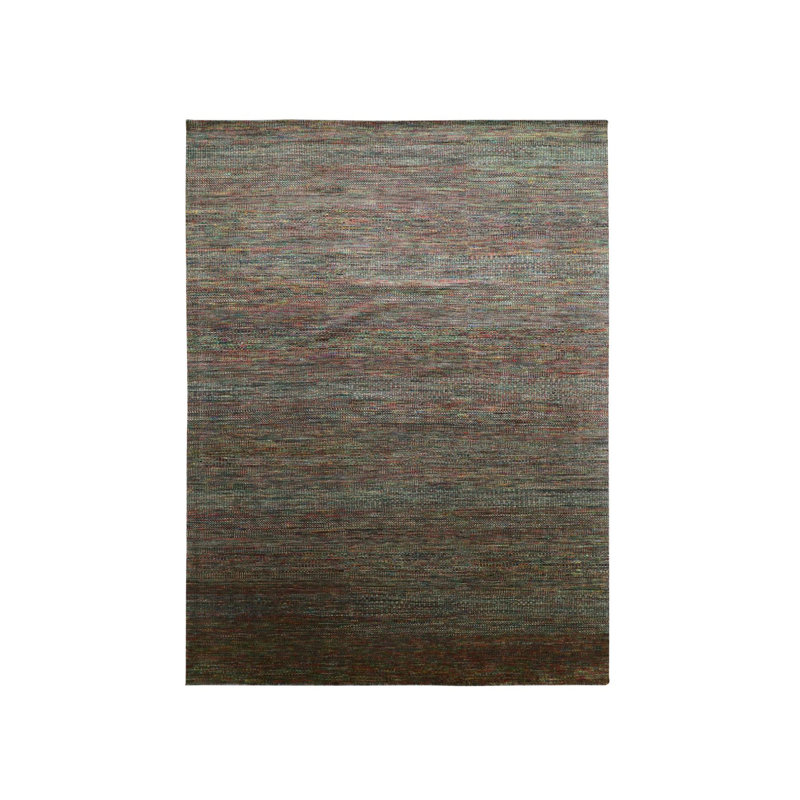 Tapis oriental rectangulaire en laine vert noué à la main 9 pi 1 po x 12 pi 2 po - MOA10283239