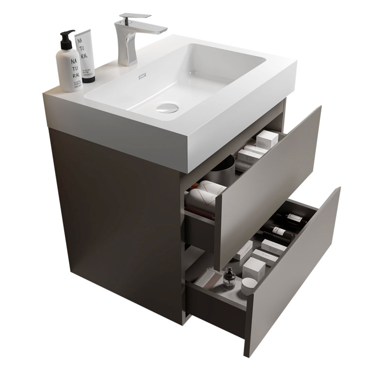 Meuble-lavabo pour salle de bain moderne, Gris, Blanc, 24"