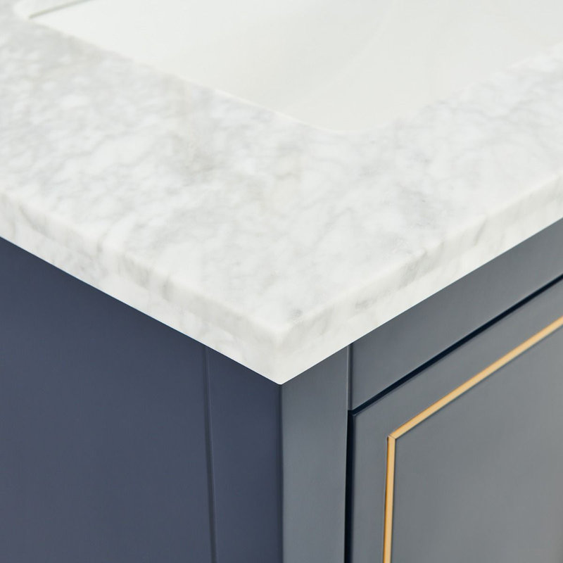 Marianus 30'' Single Bathroom Vanity with Carrara Marble Top, Navy