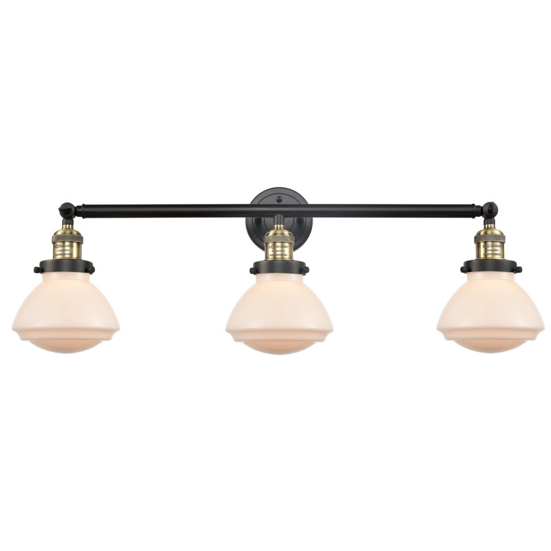 Chesterville 3 - Light Dimmable Vanity Light, Matte White, 6 Watt Vinage LED Bulb, Black Antique Brass