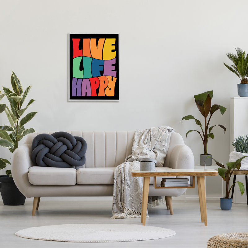 «Live Life Happy Groovy» par Jo Taylor, impression encadrée sur bois, H 30 po x l 24 po, Estampe numérique Farmhouse