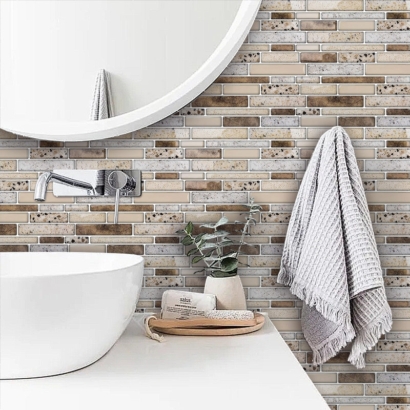 Brown Stone Vinyl Peel and Stick Backsplash Tile for Kitchen(20 Sheets/20sq.ft)