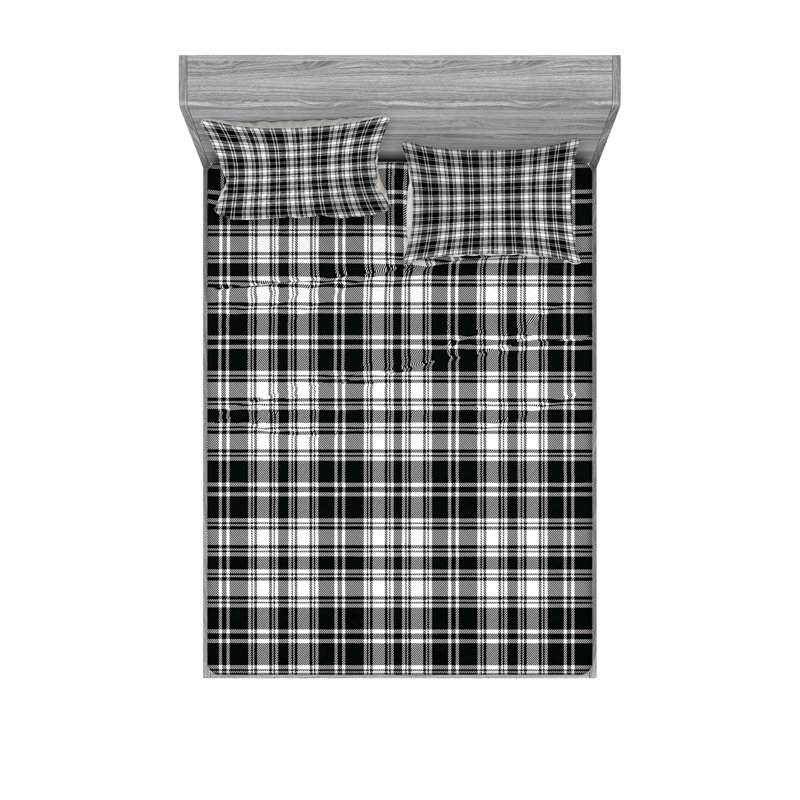 Microfiber Plaid Sheet Set, Full Sheet Shet with 2 Pillowcases