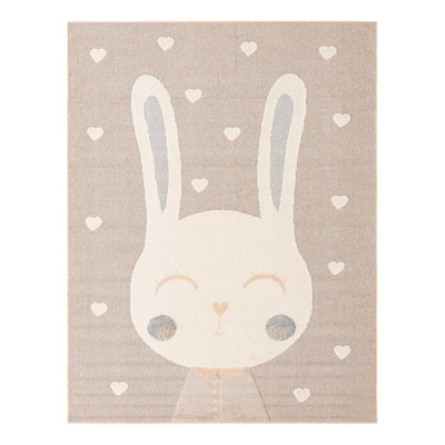 Unique Loom Heart Bunny  Whimsy Kids Rug