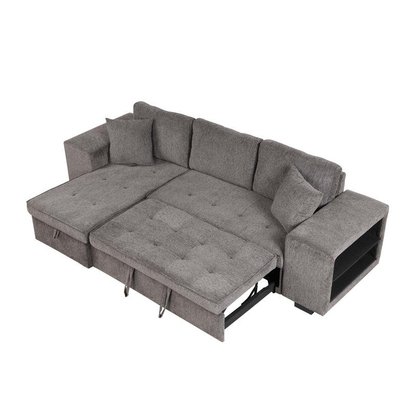 Ensemble de canapé modulaire réversible en L 104,5 po à 3 places, canapé-lit escamotable avec méridienne de rangement et 2 tabourets de salon