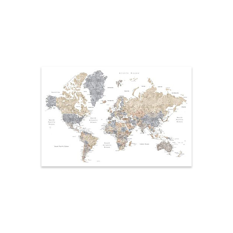 Carte du monde neutre avec villes, impression Gouri sur verre acrylique, H 24 po x l 32 po x P 0,25 po