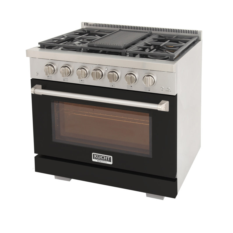 36 in. 5.2 cu. ft. Natural Gas Range and Convection Oven in Black with True Simmer Burners, Black, Natural Gas