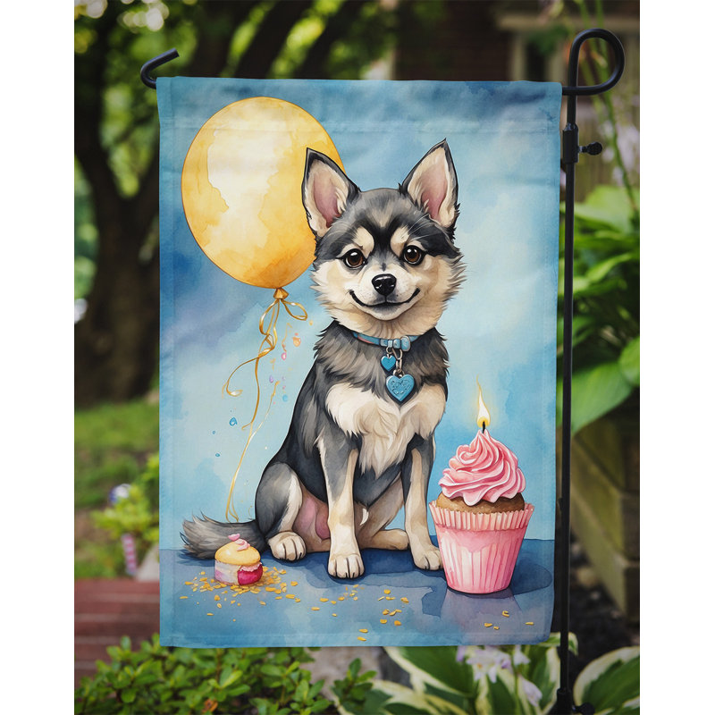 Drapeau de jardin «Happy Birthday», Klee Kai de l'Alaska