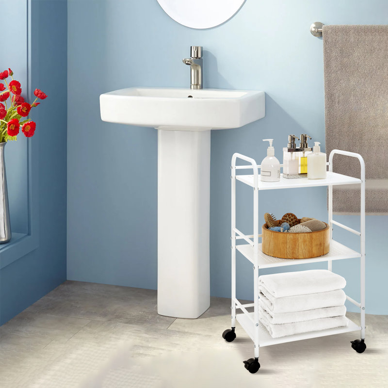 Minimalist Style 3 Tier Utility Rolling Shelf Cart, White