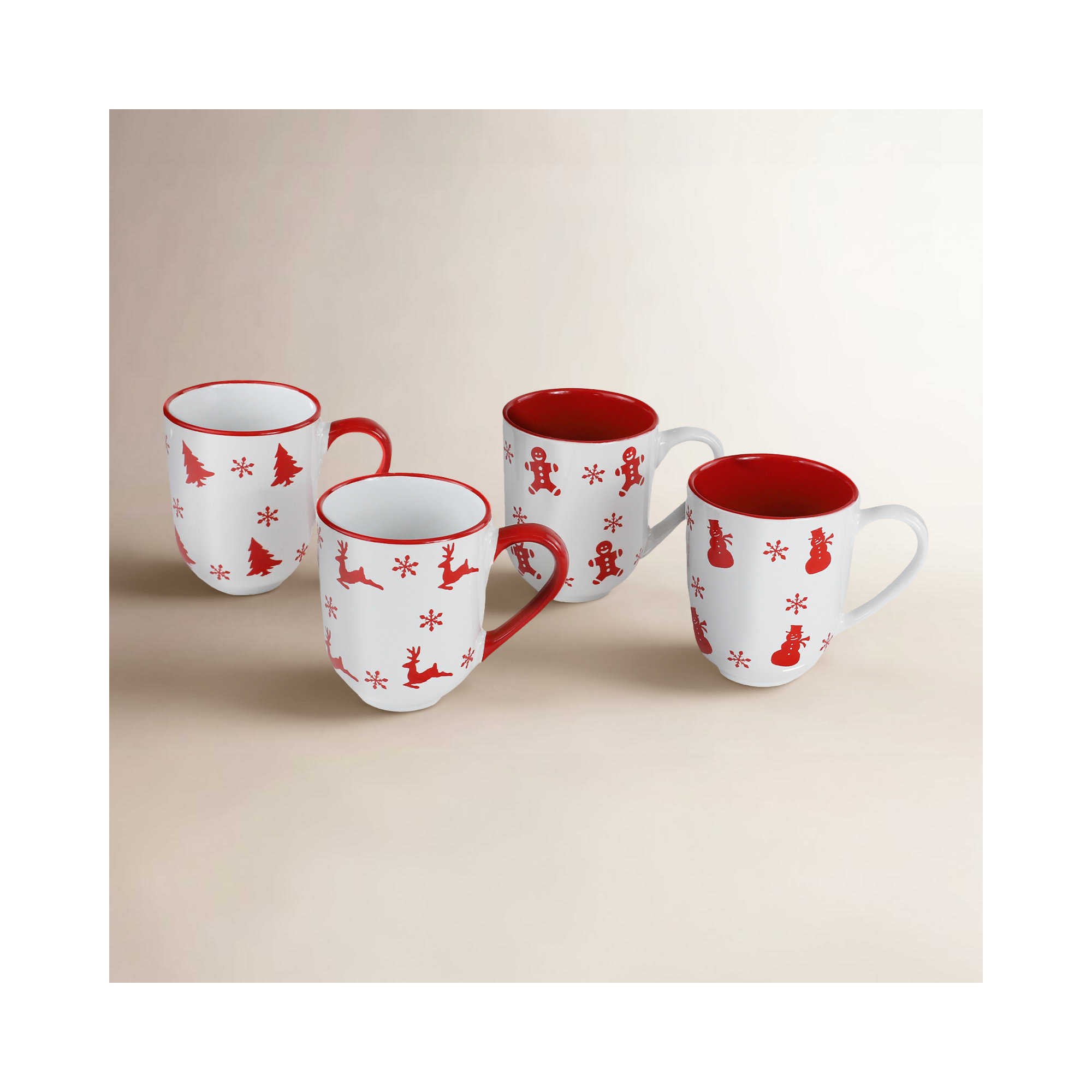 Euro Ceramica Winterfest 12oz Mugs Set of 4, Assorted winter designs .