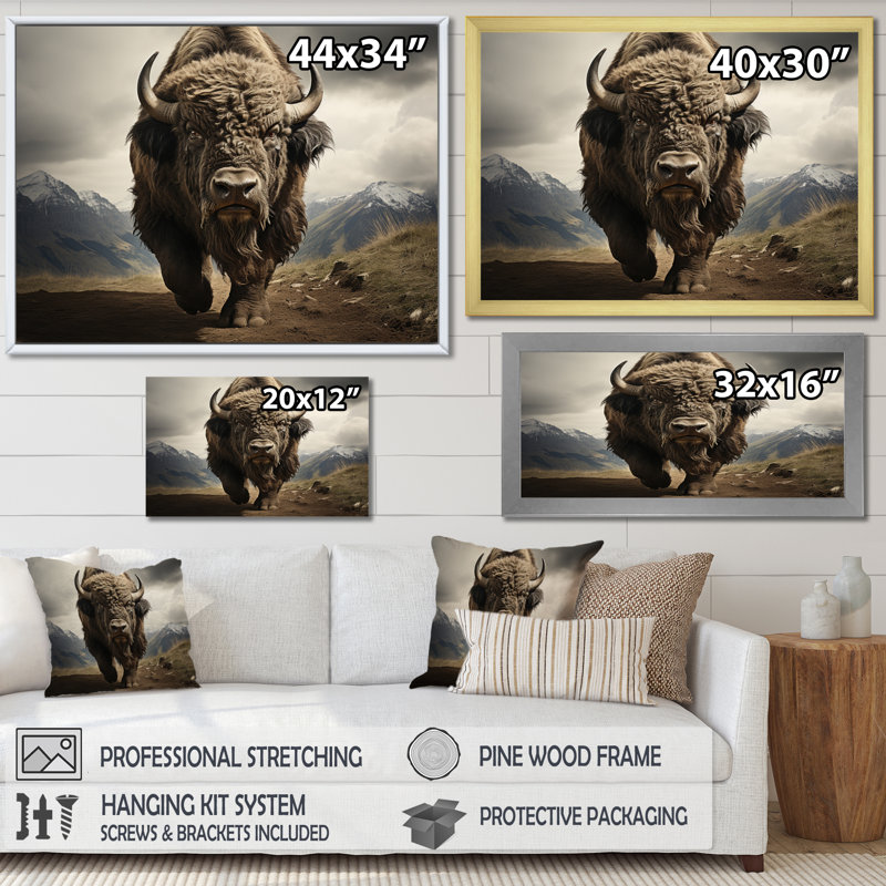 «Bison Protrait III», reproduction sur toile flottante, Or, H 24 po x l 32 po x P 1 po