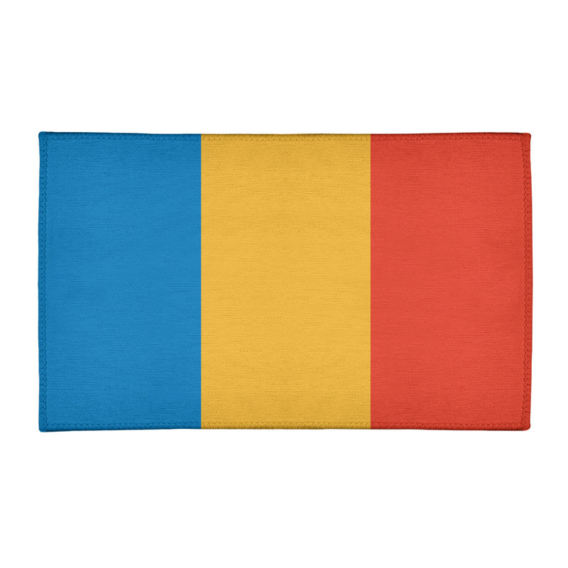 Tapis bleu/jaune/rouge rayé, Rectangle 3 pi x 5 pi