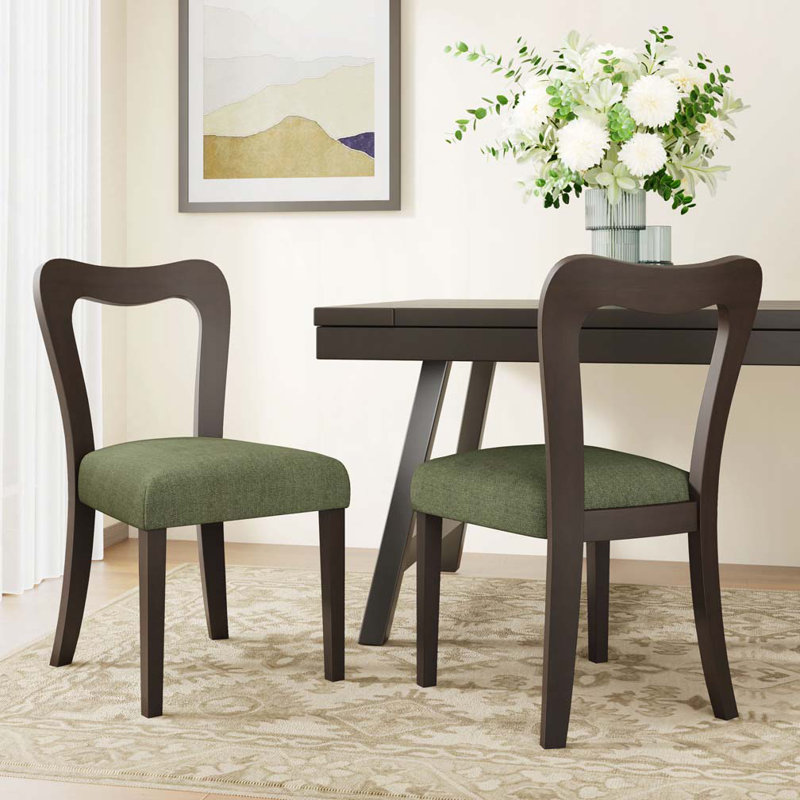Alaric Mid-Century Modern Rubberwood Dining Chairs, Dark Brown, Green