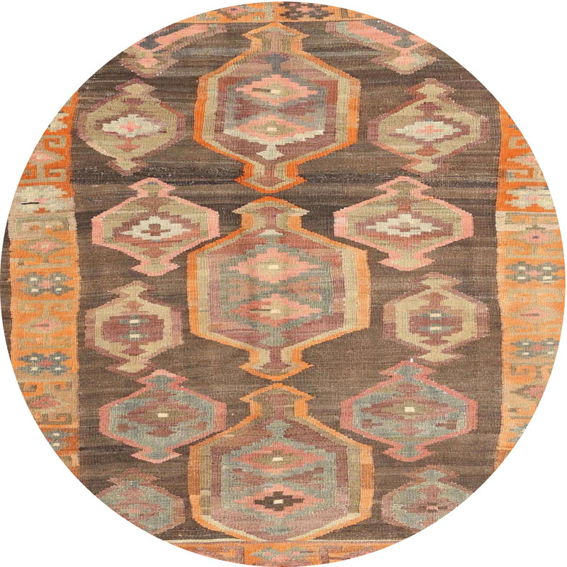 Tapis orange clair/gris clair contemporaine, Rond 7 pi