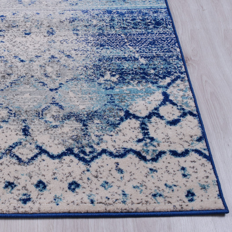Tapis décoratif géométrique argent/bleu Cintron, Rectangle 8 pi x 10 pi