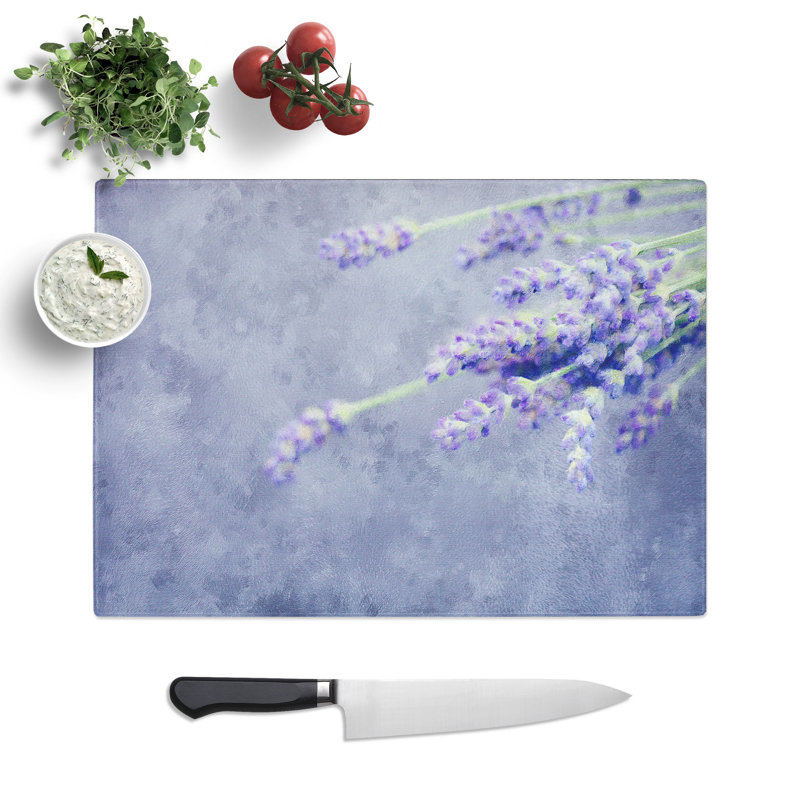 Tempered Glass Pretty Purple Lavender Chopping Board, 28.5 cm x 39 cm