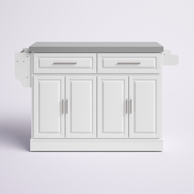 White Stainless Steel Top Kitchen Cart with Storage and Racks