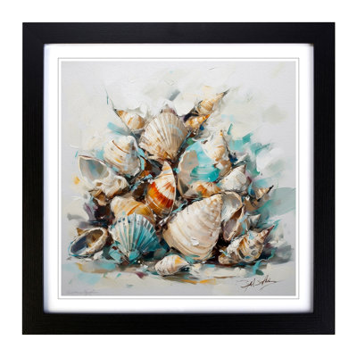 Seashell Gestural - Single Picture Frame Print on Wood