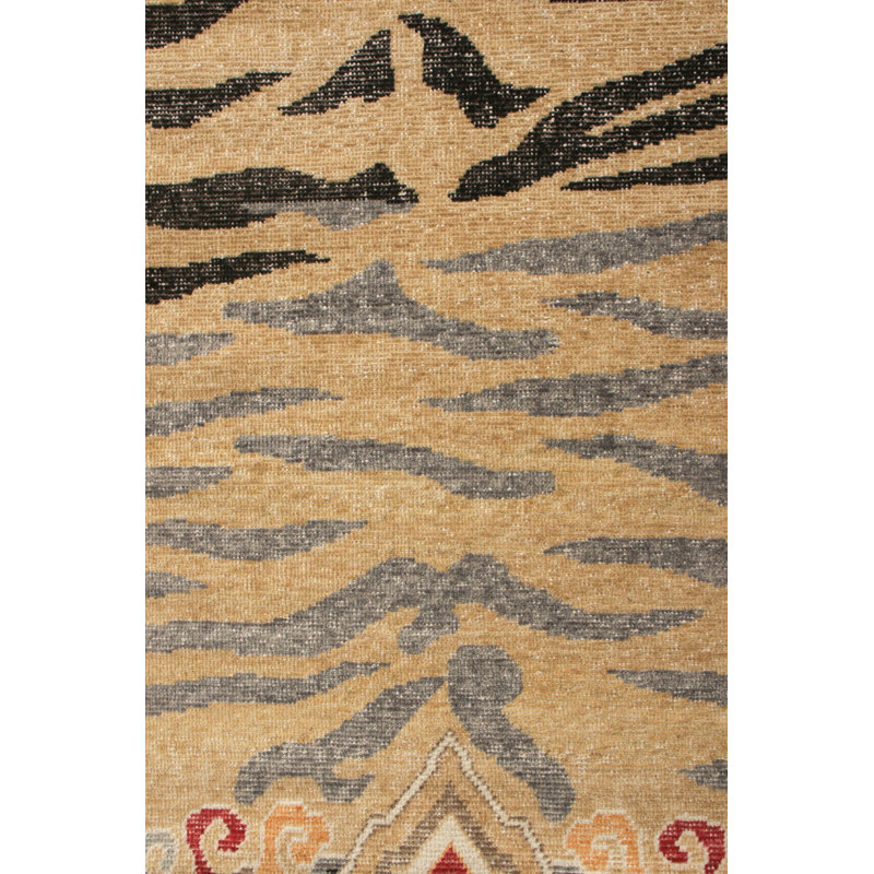 Distressed Homage Hand Knotted Wool Animal Print Area Rug, Runner 3' x 12'