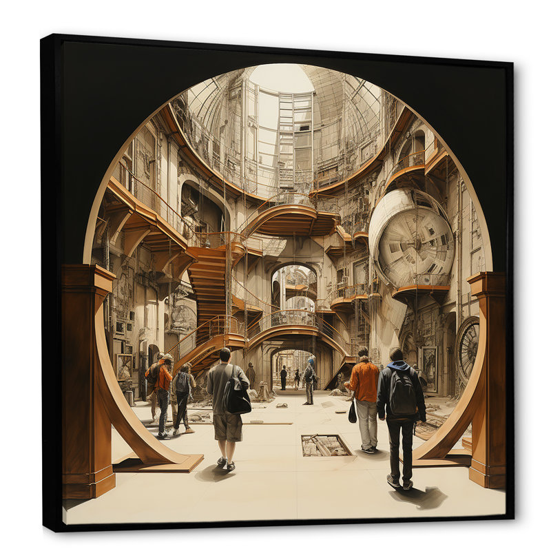 " Museums Analytic Drawing I ", 36" H x 36" W x 1.5" D, Black Floater Framed