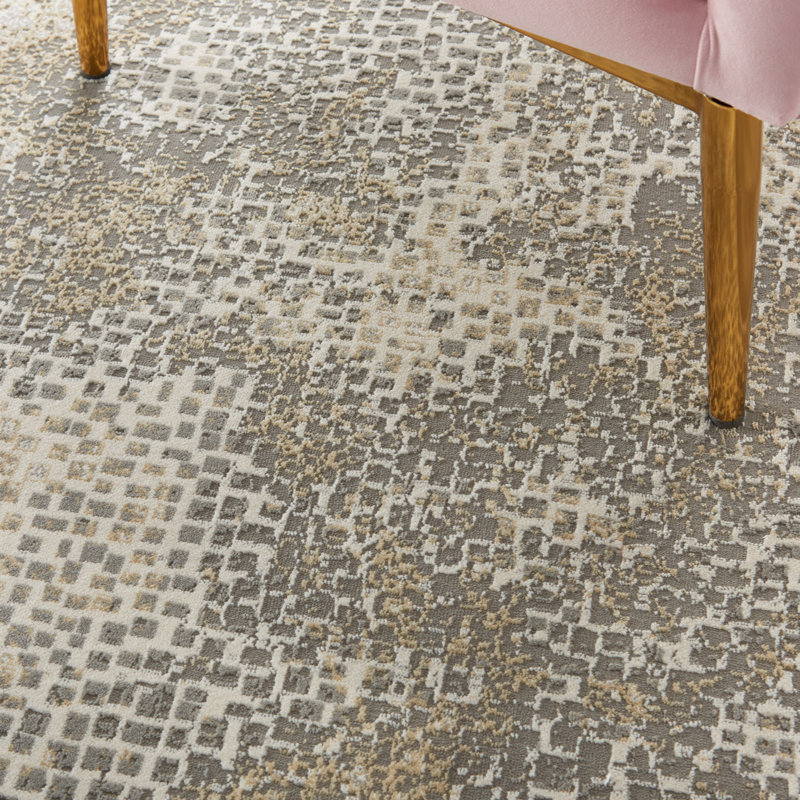 Uptown Abstract Area Rug in Beige, Rectangle 4' x 6'