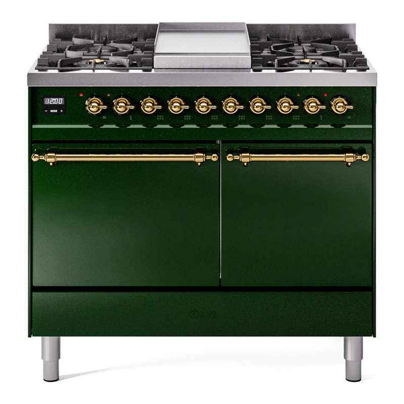 ILVE Nostalgie II 40 in Dual Fuel Range, Emerald Green/Brass, Liquid Propane