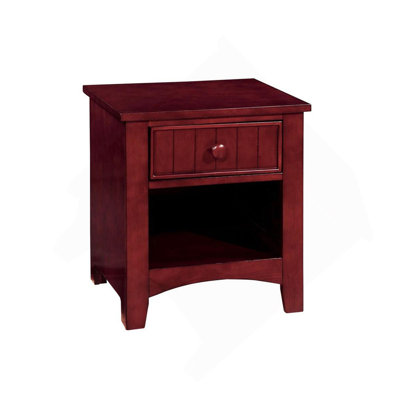 One Drawer Wooden Nightstand In Cherry Finish