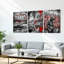 Ensemble de 3 tableaux muraux sur toile représentant des disques vinyles de musique graffiti et un guitariste-950659267