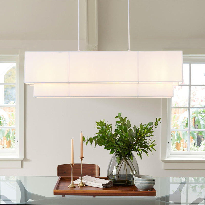 Lustre en métal et tissu blanc à 3 ampoules - réglable, à intensité variable, certifié ETL