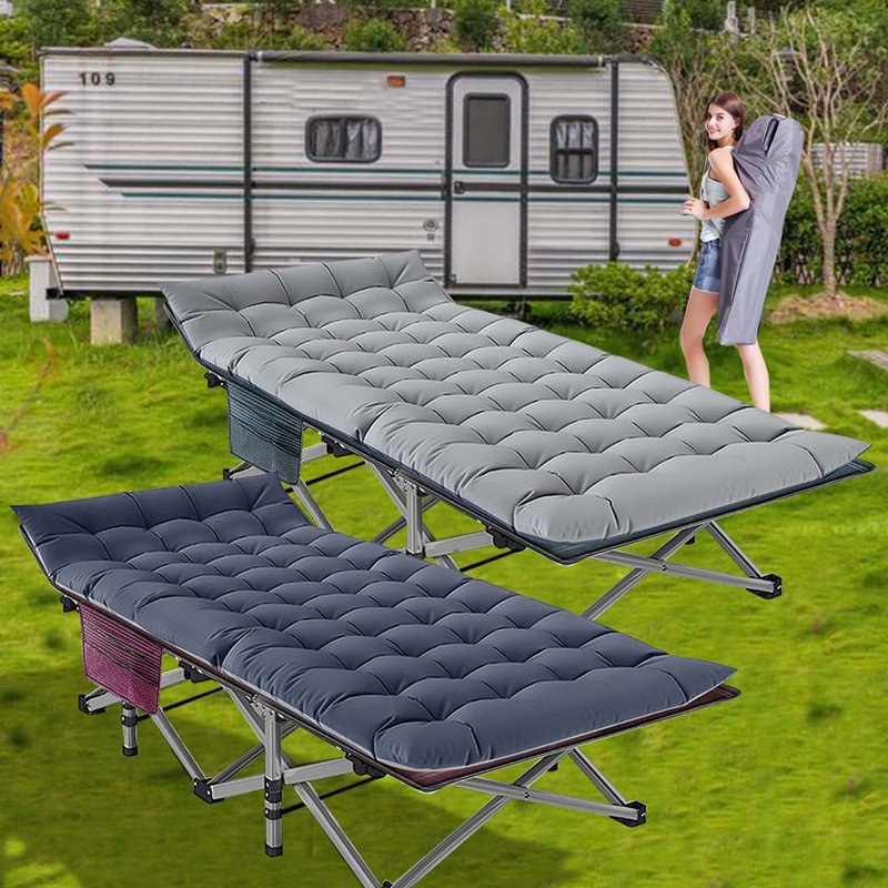 2PCS Camping Cot with Cotton Pad, Wine Red/Navy Blue
