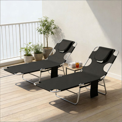 Beach Tanning Chairs,Set of two Folding Lounge Chairs,Outdoor Adjustable Back Chaise Lounge Chairs