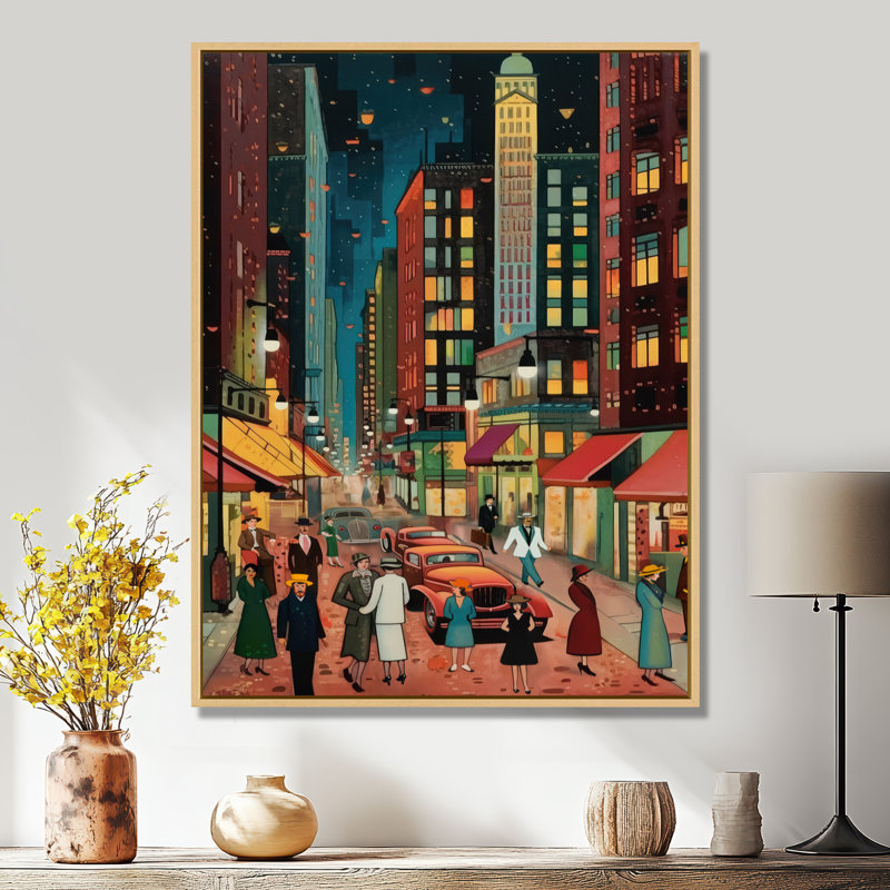 Art déco rétro City Life I - Fashion Woman, art mural encadré, H 44 po x l 34 po x P 1,5 po, Cadre flottant érable