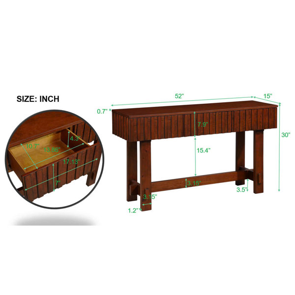 Wildon Home® 52 Inch Sofa Table With Storage Drawers, Mid Century ...